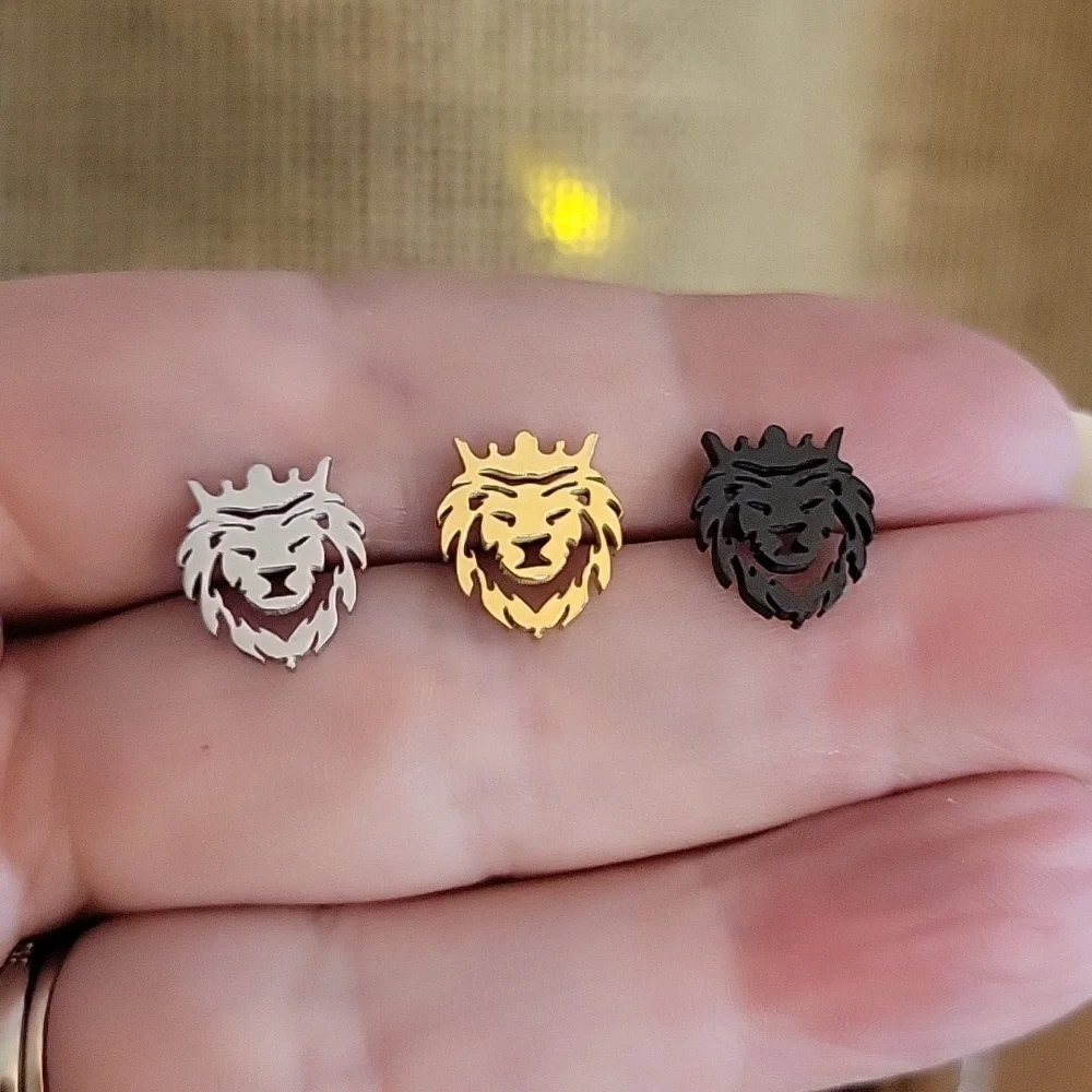Lion of Judah Stud Earrings, choice of color - Picture 3 of 5
